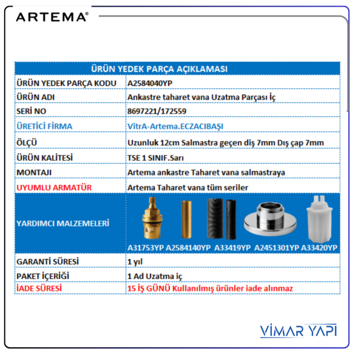 A2584040YP222 A2584040YP ARTEMA Stop valf uzatma sarı İç - Görsel 3