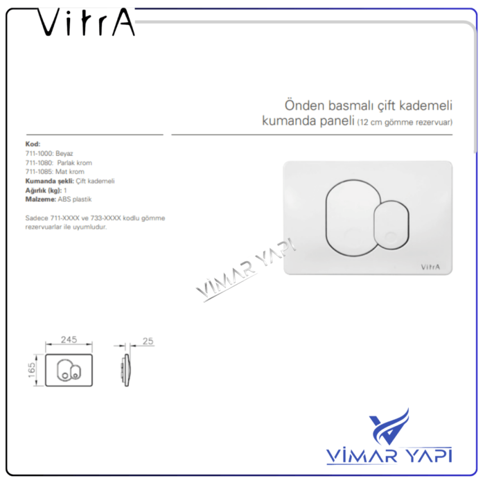 GÜNCEL TASARIM (1100 x 1100 piksel) (2) 426910YP VitrA Kumanda Paneli 3/6 Beyaz (Ön kısım) - Görsel 3