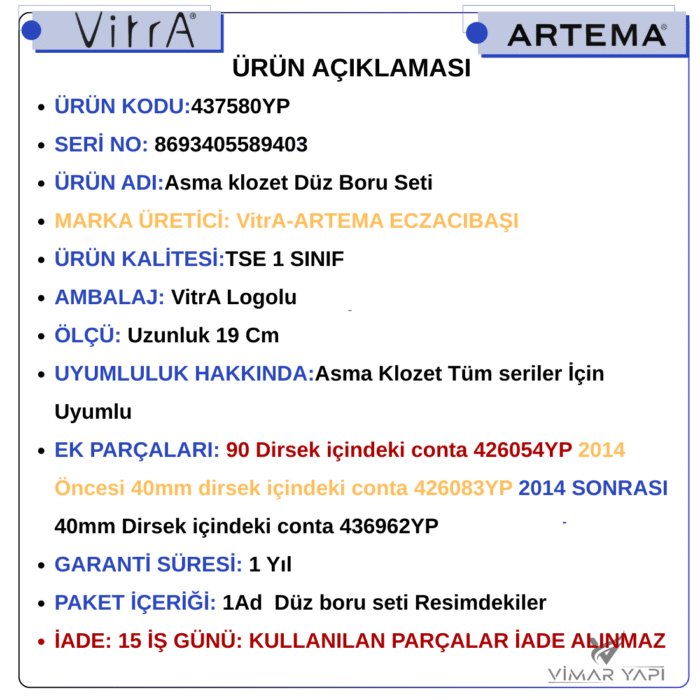 437580YP Asma Klozet Düz Boru Seti - Görsel 5