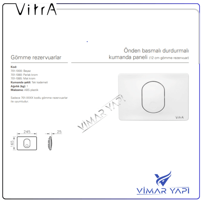 GÜNCEL TASARIM (1100 x 1100 piksel) (2) 426880YP VitrA Kumanda Paneli Ön Kısım Parlak Beyaz - Görsel 3