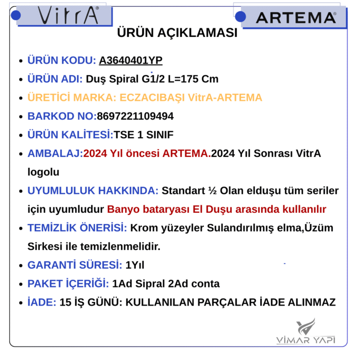 A3640401YP Duş Spiral G1/2 L=175 Cm - Görsel 5