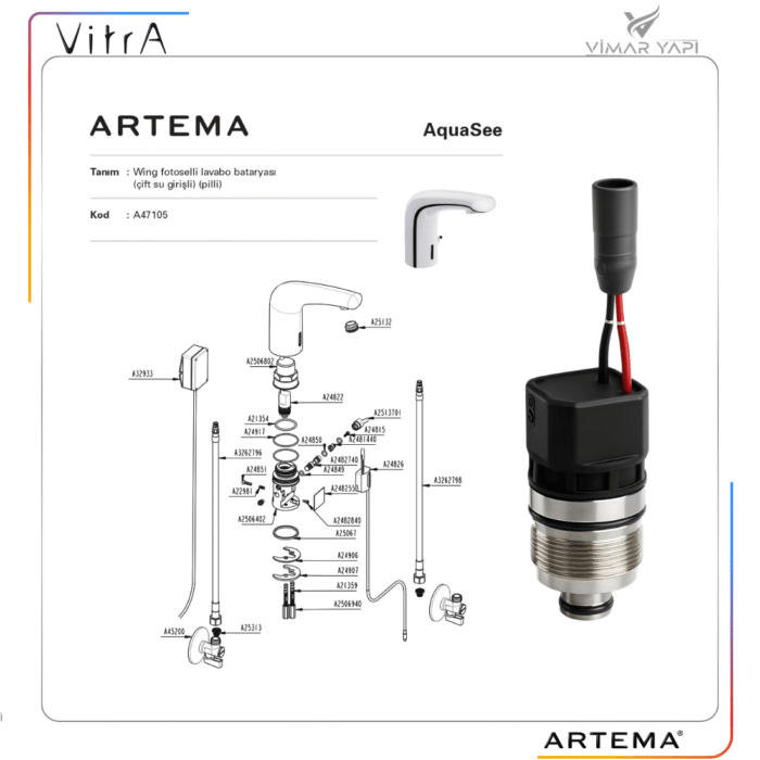 A24822YP Fotoselli Lavabo  Bat Selenoid valf A:K Eski Seri - Görsel 3