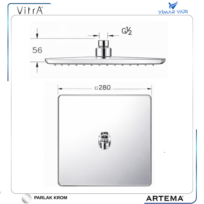 A3308001YP A45632STA Square Duş Başlığı, (28X28) - Görsel 4