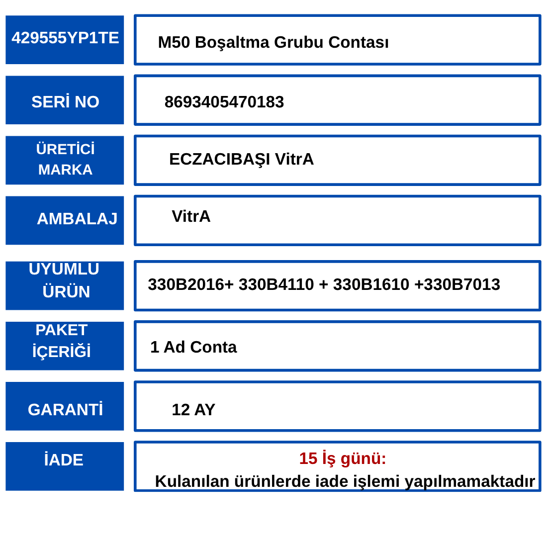 429545YP1TE M50 Boşaltma Grubu Contası 1 429545YP1TE