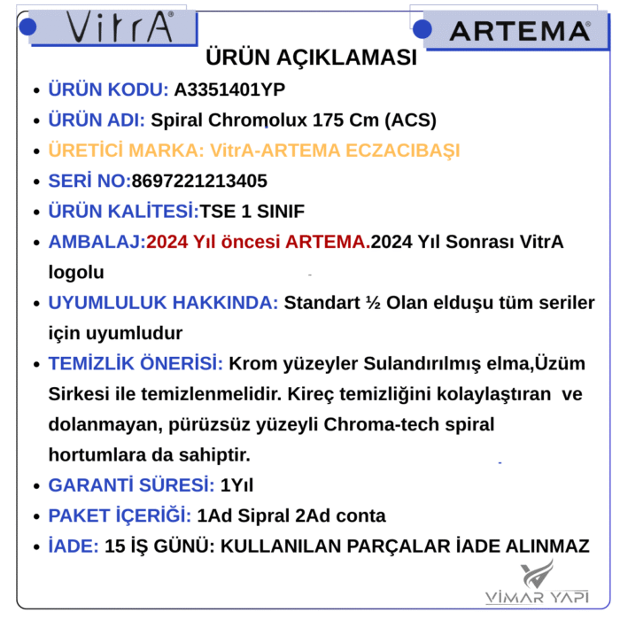A3351401YP Duş Spiral Chromolux-175 Cm (ACS) - Görsel 3