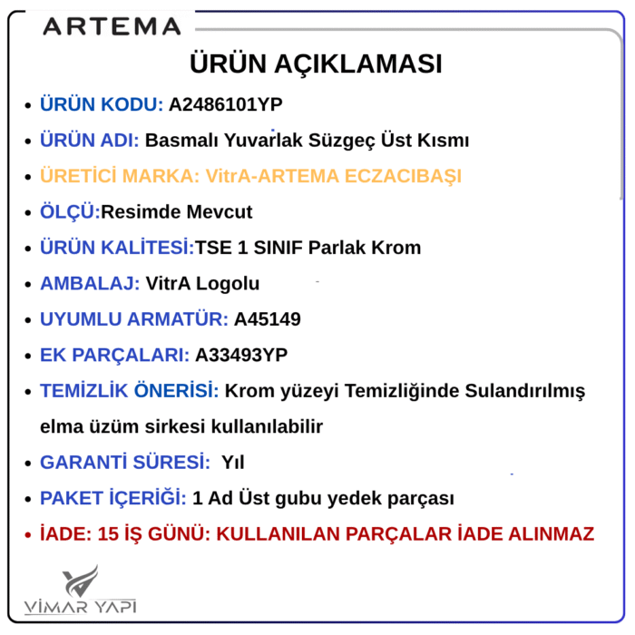 A2486101YP Basmalı Yuvarlak Süzgeç (A45149 Uyumlu) - Görsel 3