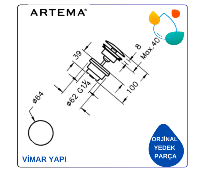 Artema A45149 Basmalı Yuvarlak Lavobo Süzgeçi - Görsel 2