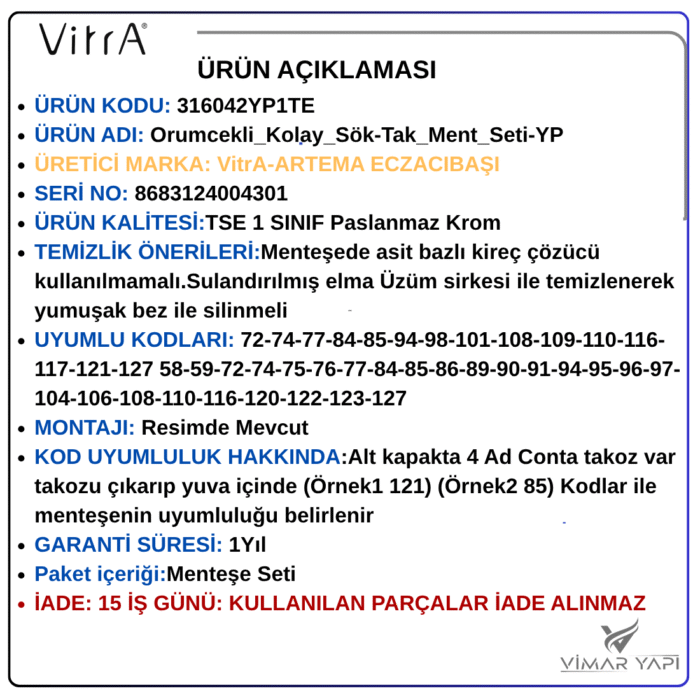 316042YP1TE22222 316042YP1TE VitrA-Orumcekli_Kolay_Sok-Tak_Ment_Seti-YP - Görsel 3