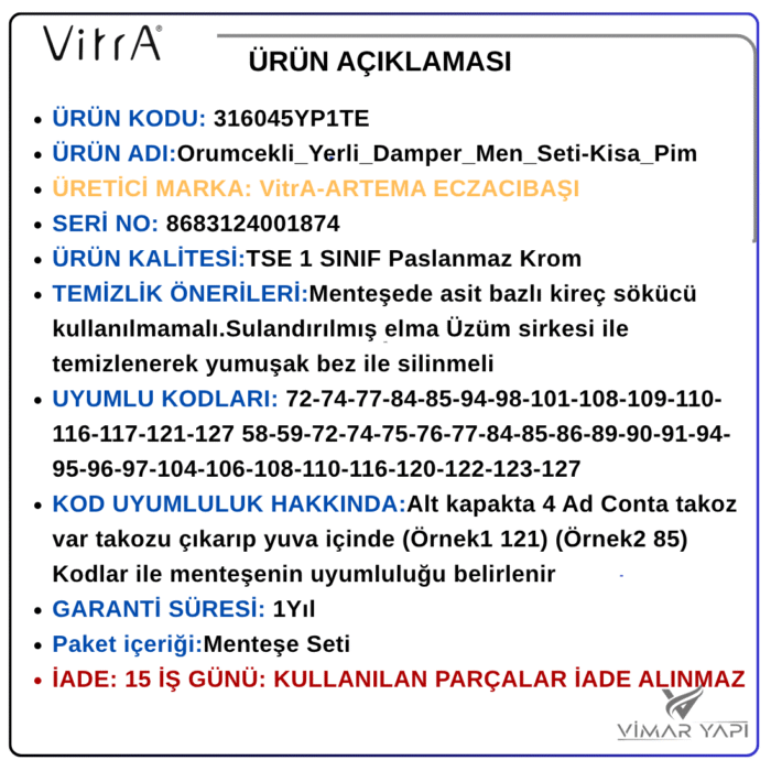316045YP1TE Örumcekli_Yerli_Damper_Men_Seti-Kisa_Pim - Görsel 3