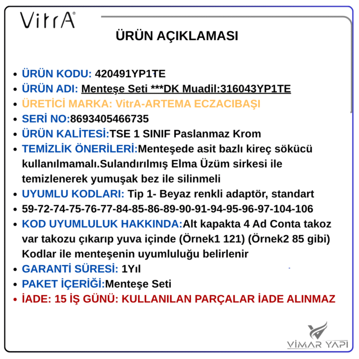 420491YP1TE22 420491YP1TE VitrA Klozet Kapağı Menteşe seti - Görsel 8
