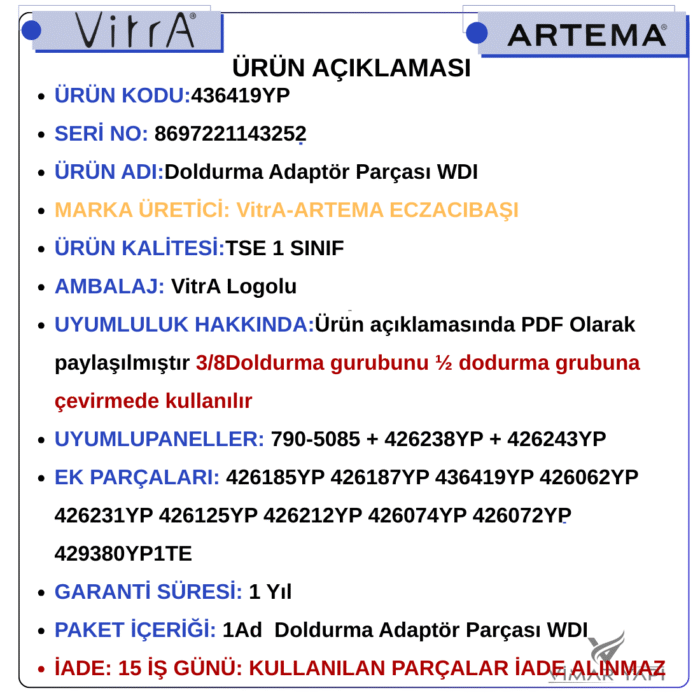 GÜNCEL TASARIM (1100 x 1100 piksel) (3) 436419YP VitrA WDI Doldurma Adaptör parçası - Görsel 4