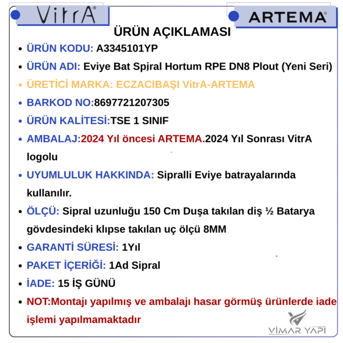 GÜNCEL TASARIM (1100 x 1100 piksel) (31) A3345101YP Eviye Bat Spiral Hortum RPE DN8 Plout (Yeni Seri) - Görsel 4