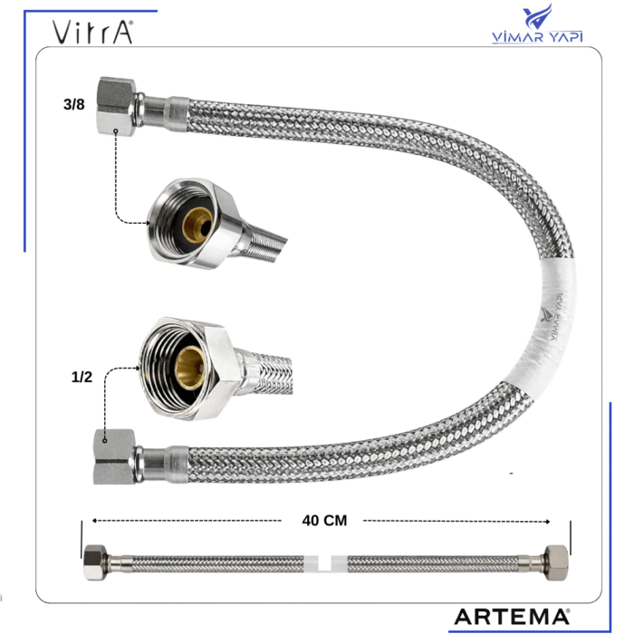 426187YP VitrA- 1/2"x3/8" Çelik Örgülü Flex hortum 40cm - Görsel 5