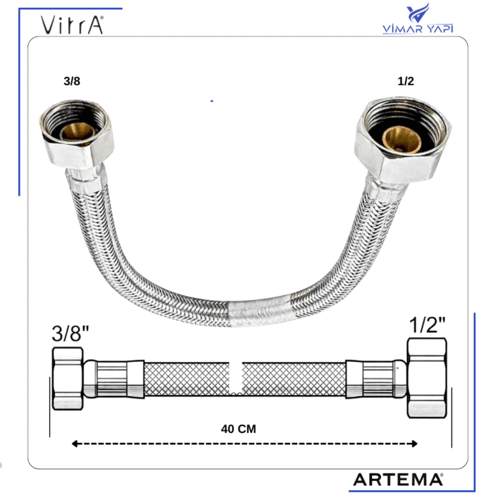 426187YP VitrA- 1/2"x3/8" Çelik Örgülü Flex hortum 40cm - Görsel 4