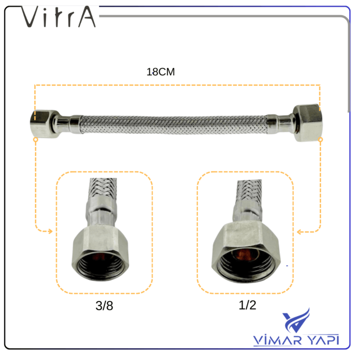 GÜNCEL TASARIM (1100 x 1100 piksel) (5) 436731YP VitrA-1/2"x3/8" Çelik Örgülü Flex hortum 18 Cm - Görsel 1