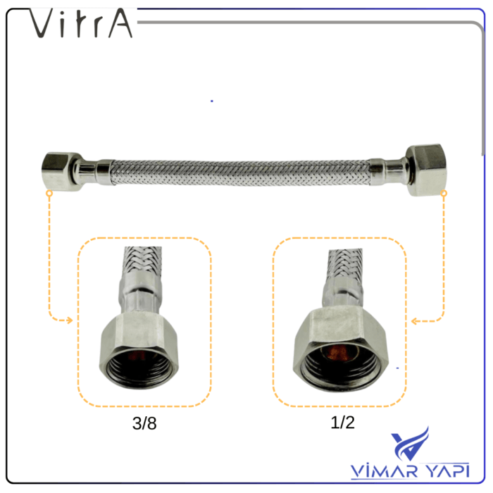 GÜNCEL TASARIM (1100 x 1100 piksel) 436731YP VitrA-1/2"x3/8" Çelik Örgülü Flex hortum 18 Cm - Görsel 3