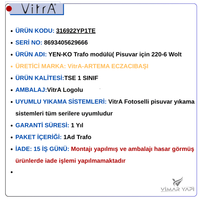 GÜNCEL TASARIM (1100 x 1100 piksel) 316922YP1TE EN-KO Trafo modülü( Pisuvar için - Görsel 5