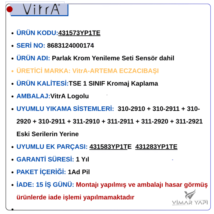 431573YP1TE Parlak Krom Yenileme Seti Sensör dahil - Görsel 5