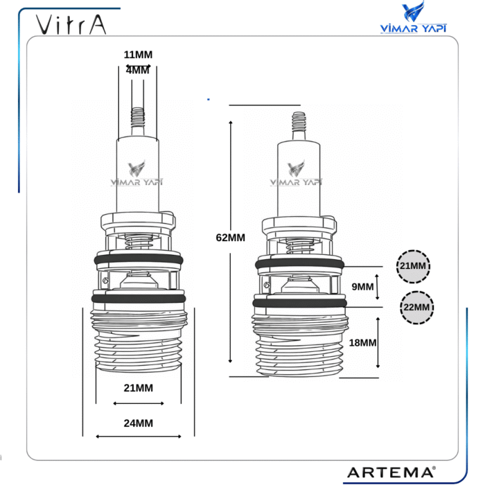 A3154401YP VitrA ARTEMA.Duş Kumanda Neoperl 018.0010.1 - Görsel 3
