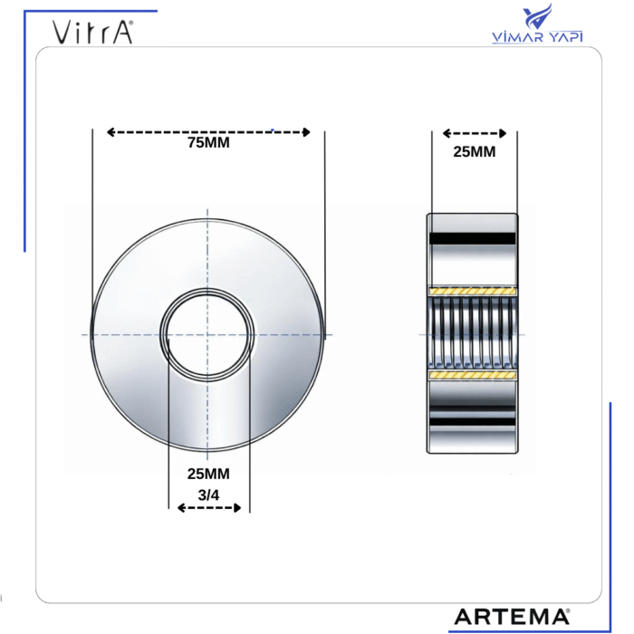 A2435501YP ARTEMA-Banyo bataryası Rozet-Ø75 mm - Görsel 3