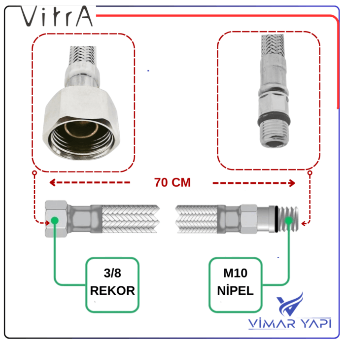 A3157598YP Flex Hortum - M10x1x18xG3/8 L700MM DN6(10' Sıcak - Görsel 5