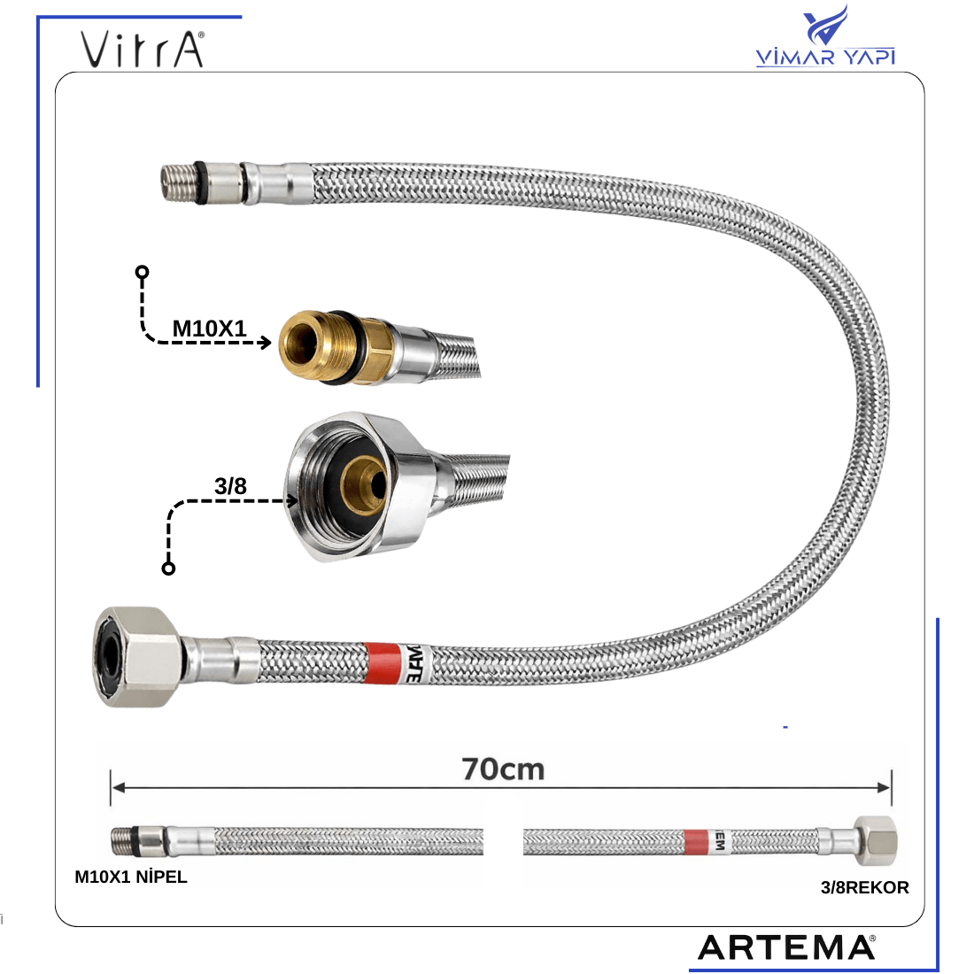A3157598YP Flex Hortum - M10x1x18xG3/8 70CM DN6(10' Sıcak