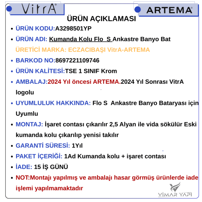 A3298501YP Kumanda Kolu Flo S (Ankastre Banyo) - Görsel 6