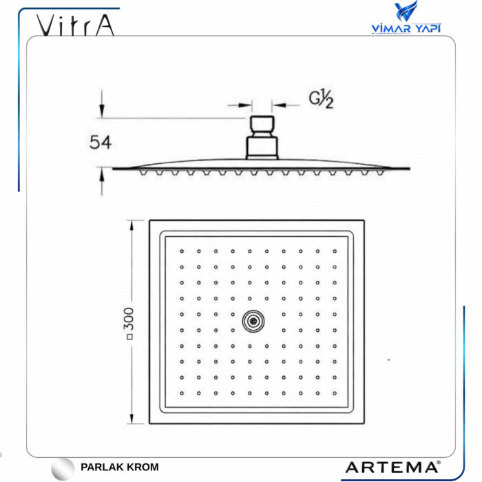 A45673 Lite LS Duş Başlığı 30 Cm Kare, krom - Görsel 2