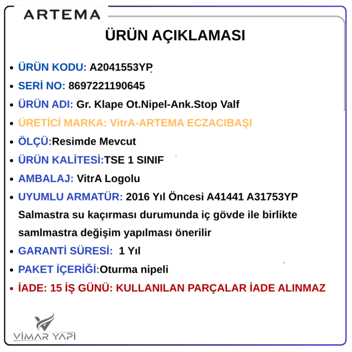 A2041553YP222 A2041553YPKlape Ot.Nipel-Ank.Stop Valf - Görsel 6
