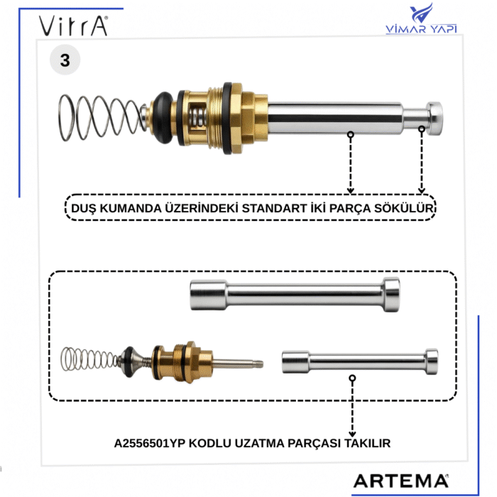 A2556401YP+A2556501YP Ankastre Duş Kumanda Uzatma Ara Parçası - Görsel 5