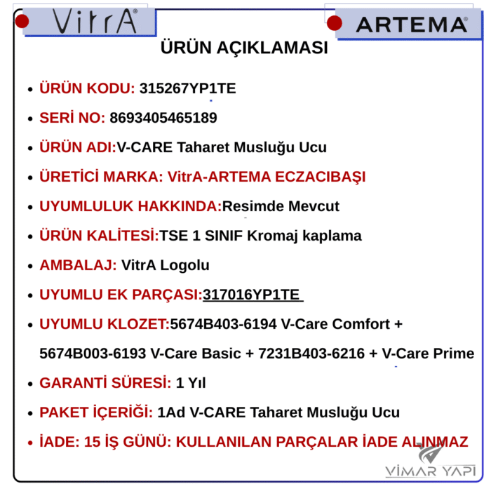 315267YP1TE V-CARE Taharet Musluğu Ucu - Görsel 7