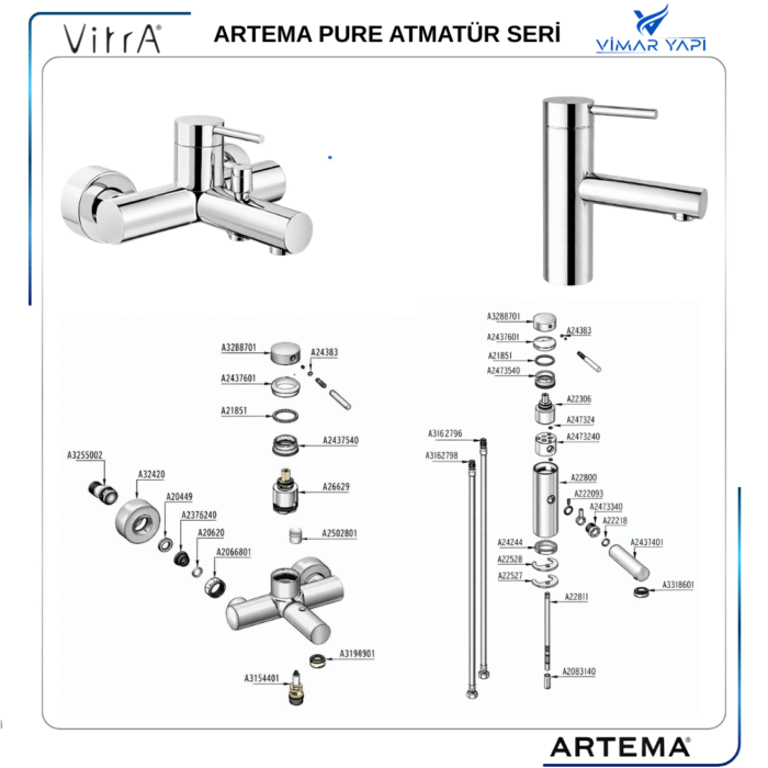 A3288701YP Kumanda Kolu Lavabo+Banyo+Duş Pure - Görsel 3