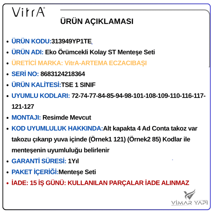 313949YP1TE222222 313949YP1TE Eko Örümcekli Kolay ST Menteşe Seti (313939YP1TE Yerine) - Görsel 4