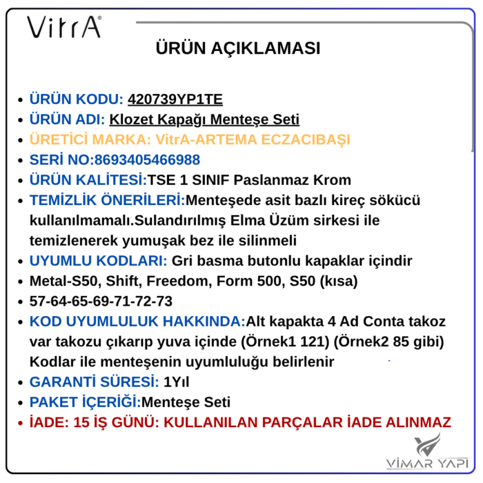 420739YP1TE2222 420739YP1TE Klozet Kapağı Menteşe Seti (Eski Seri) - Görsel 3