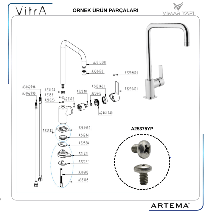 A25375YP Vida M3x4 DIN 7985 Armatür Çıkış Boru Sabitleme - Görsel 3