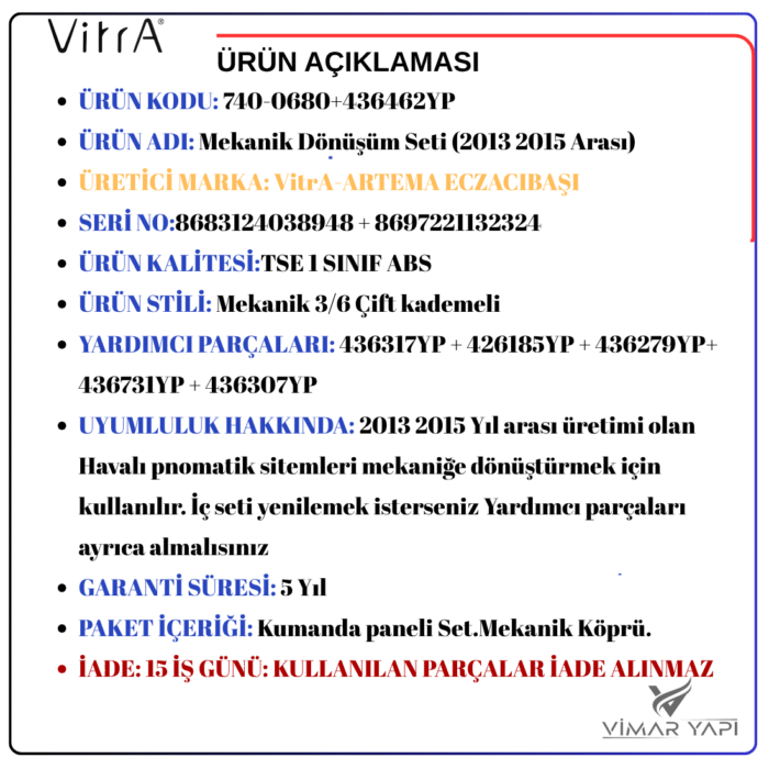MEKANİK DÖNÜŞÜM SETİ 2013-20152 Mekanik Dönüşüm Seti (2013 2015 )740-0680+436462YP - Görsel 6