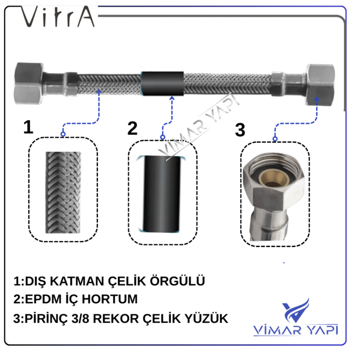 A3264502YP VitrA-ARTEMA.Flex Hortum G3/8 G3/8 50CM DN6 - Görsel 2