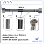 A3264602YP VitrA-Artema.Flex Hortum G3/8 G3/8 60Cm DN6 - Görsel 2