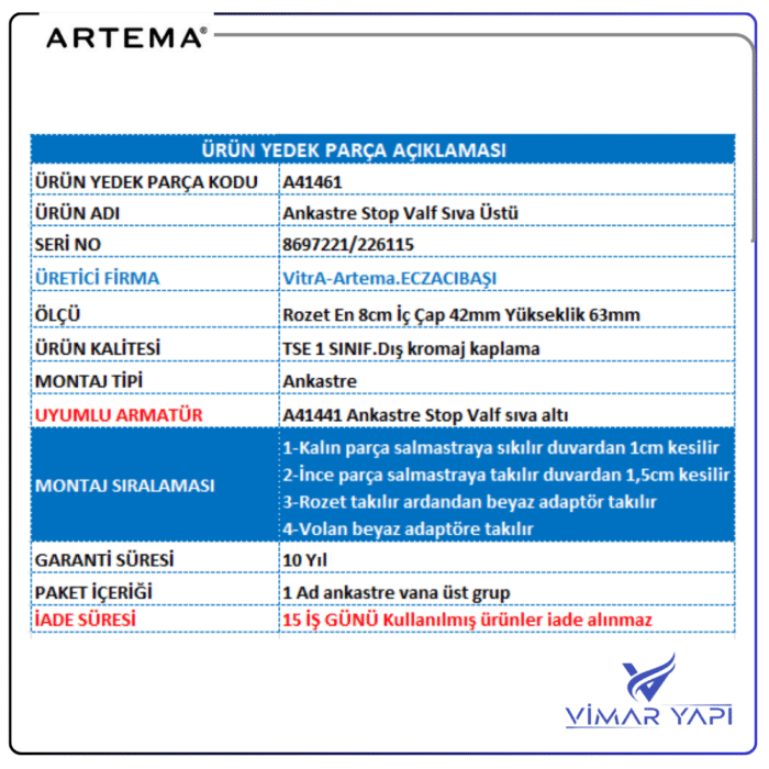 A41461 Ankastre Stop Valf Sıva üstü - Görsel 4
