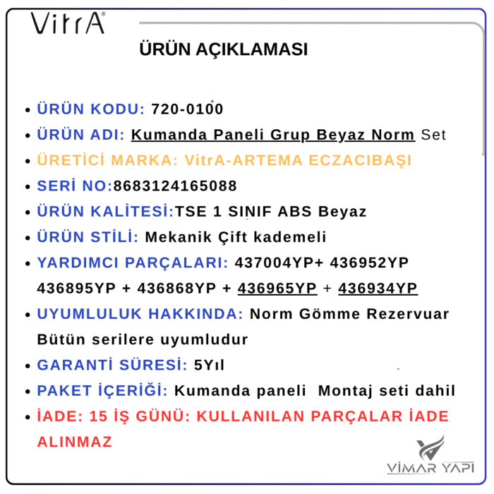 720-0100 Kumanda paneli Beyaz Set Norm - Görsel 5