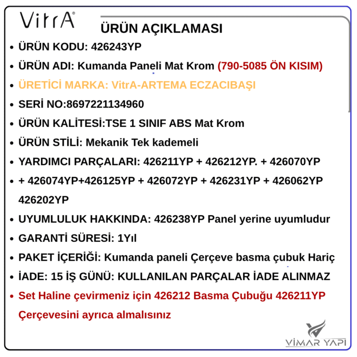 GÜNCEL TASARIM (1100 x 1100 piksel) (15) 426243YP Kumanda Paneli Mat Krom (790-5085 Ön Kısım) - Görsel 5