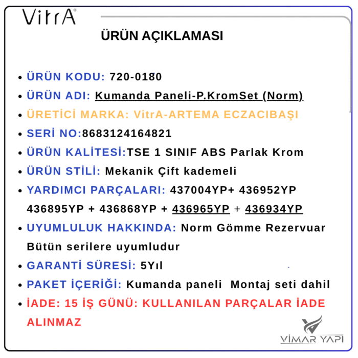 720-0180 Kumanda Paneli-P.Krom Set (Norm) - Görsel 7