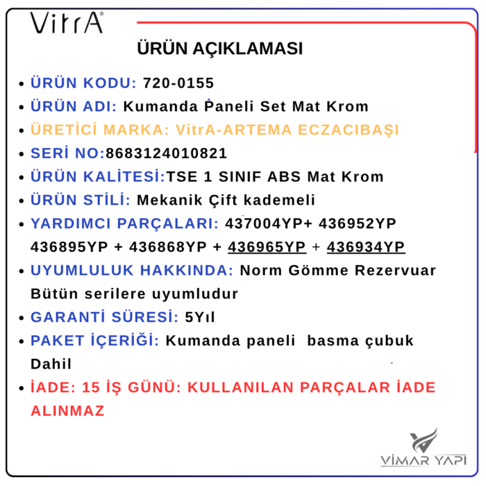 720-0155 Kumanda Paneli Mat Set (Norm) - Görsel 7