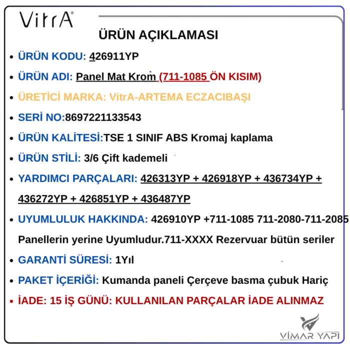 GÜNCEL TASARIM (1100 x 1100 piksel) (4) 426911YP Panel Mat Krom (711-1085 Ön Kısım) - Görsel 3