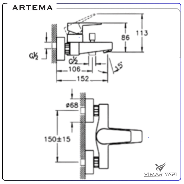 Artema A43063 Flow Square Krom Banyo Bataryası - Görsel 2