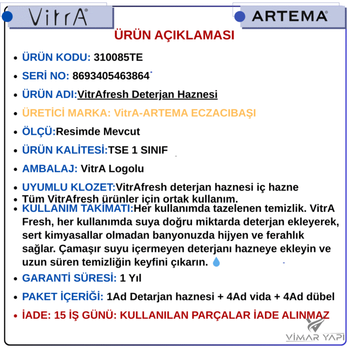 310085YP1TE VitrAfresh Deterjan (Haznesi Tüm Seriler için) - Görsel 3