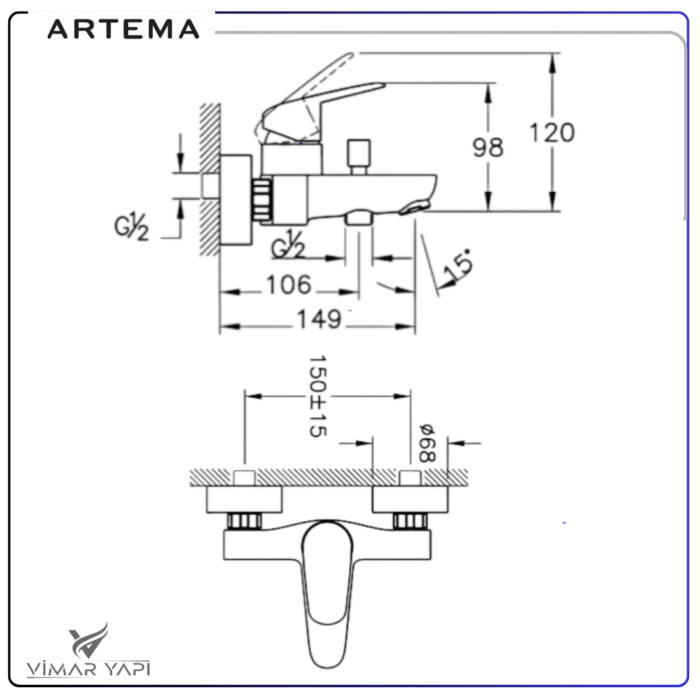 A43057 Artema Flow Round Banyo Bataryası Krom - Görsel 2