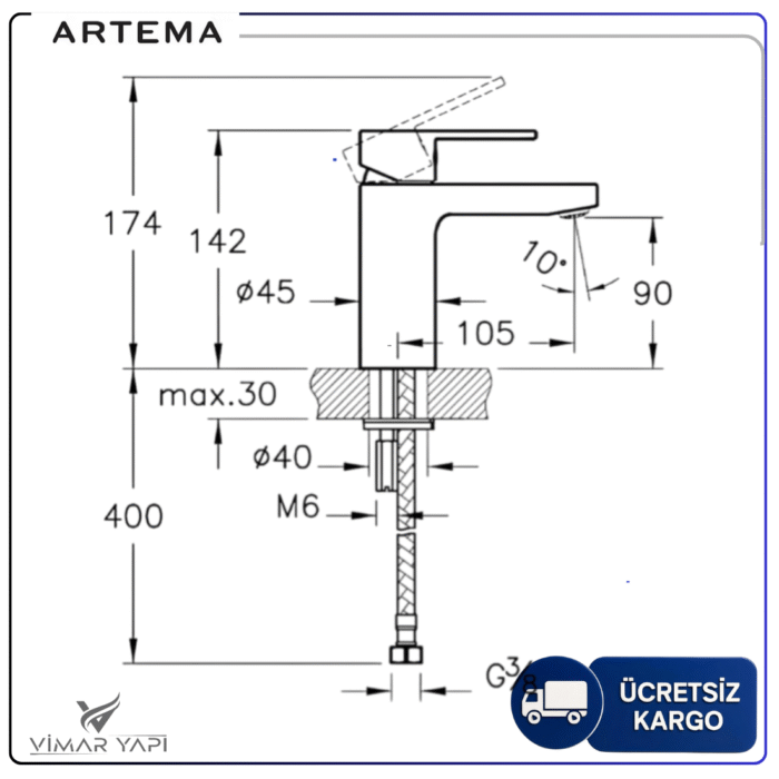 A42532 ARTEMA Fold S Lavabo Bataryası - Görsel 4