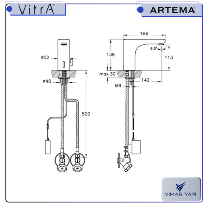 A47122 Root Round Temassız Lavabo Bataryası (Çift Su Girişli) - Görsel 5