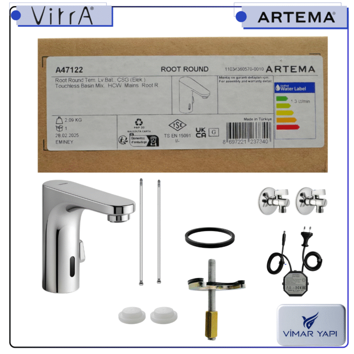 A47122 Root Round Temassız Lavabo Bataryası (Çift Su Girişli) - Görsel 3